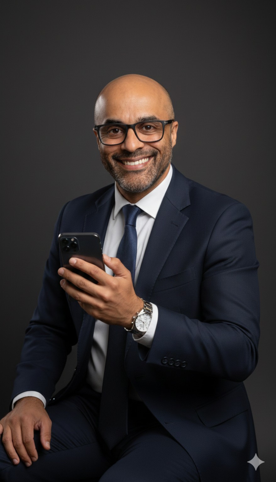 Luciano Borges sorrindo e segurando um celular